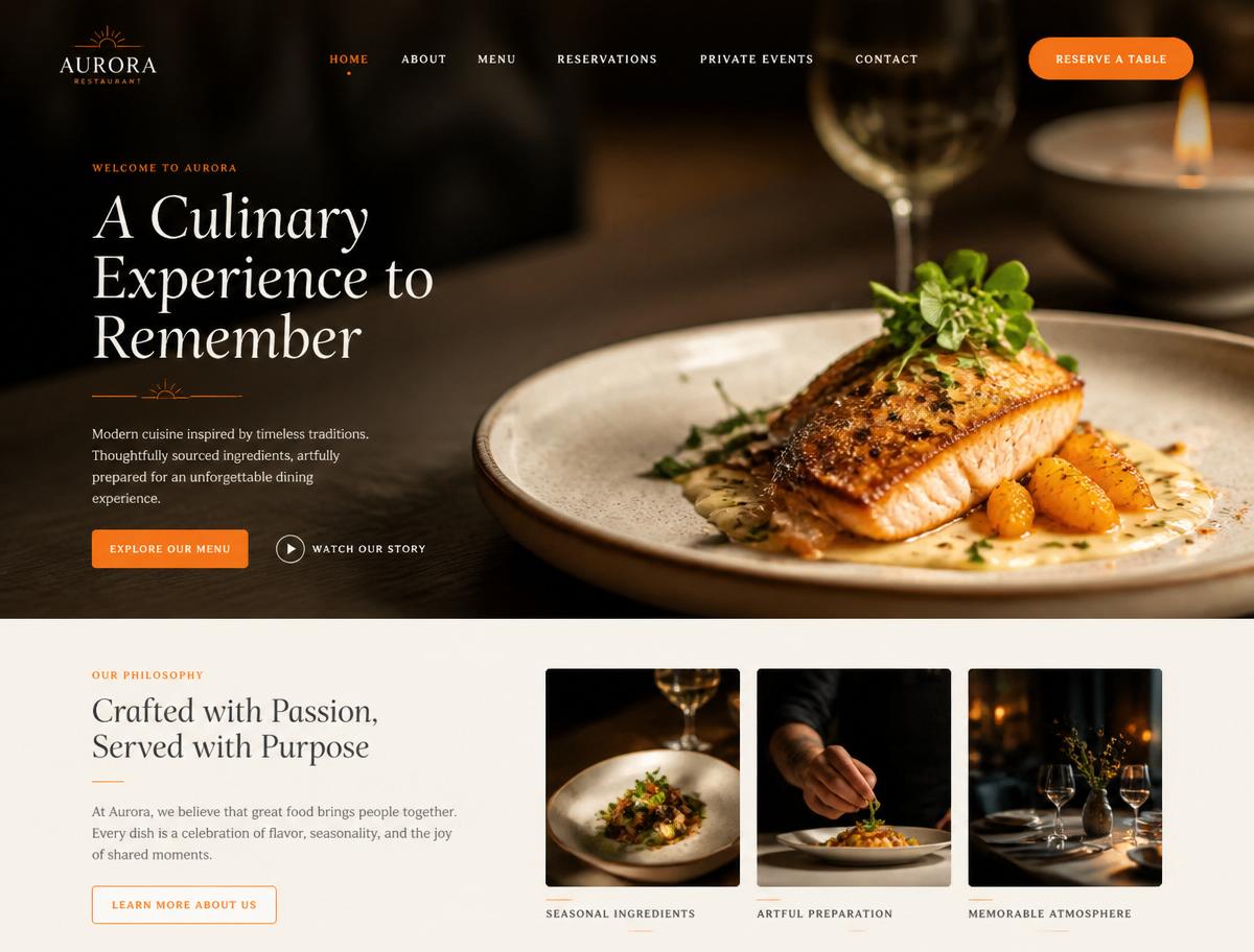 Aurora Restaurant website design